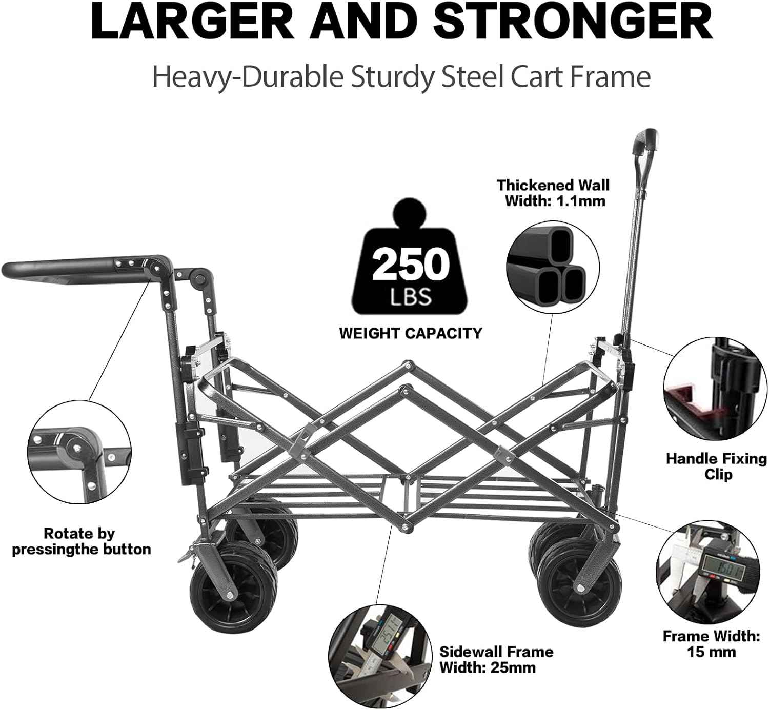 140L Collapsible Folding Wagon Cart with Removable Canopy, All-Terrain Wheels & Cooler Bag