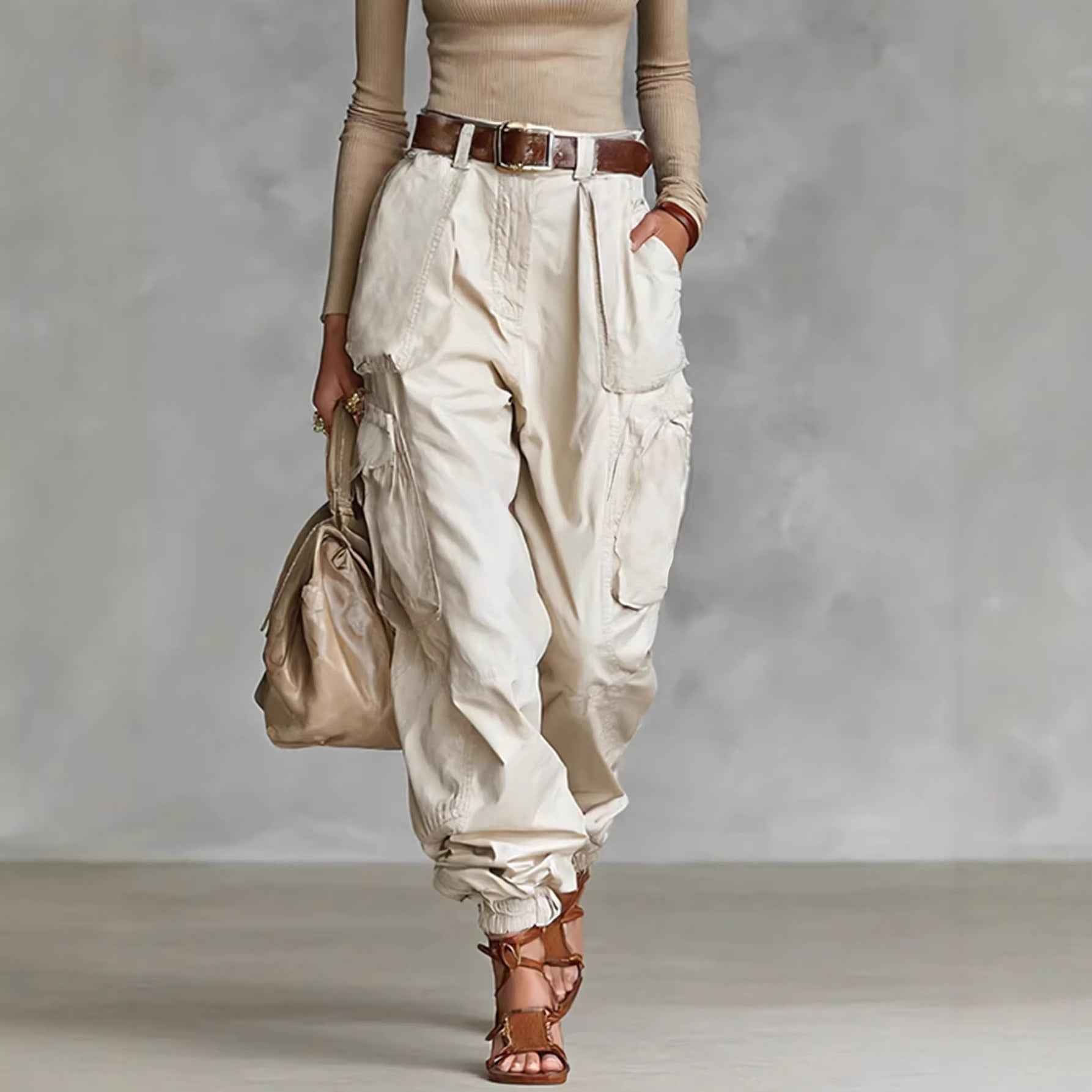 Dressy Wide-Leg Cargo Trousers - Women's Relaxed Tapered Pants