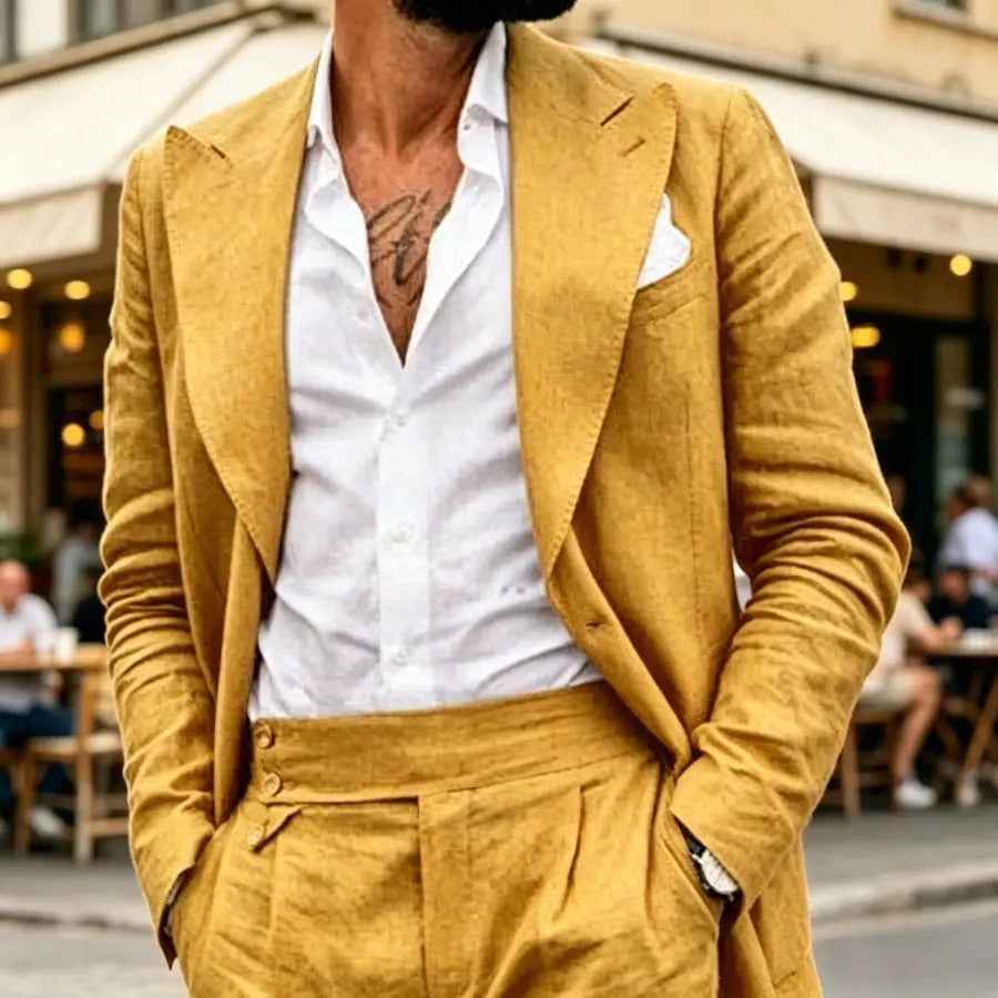 Men's Retro Two-Piece Suit Set | Vintage-Inspired Simple Blazer & Trousers