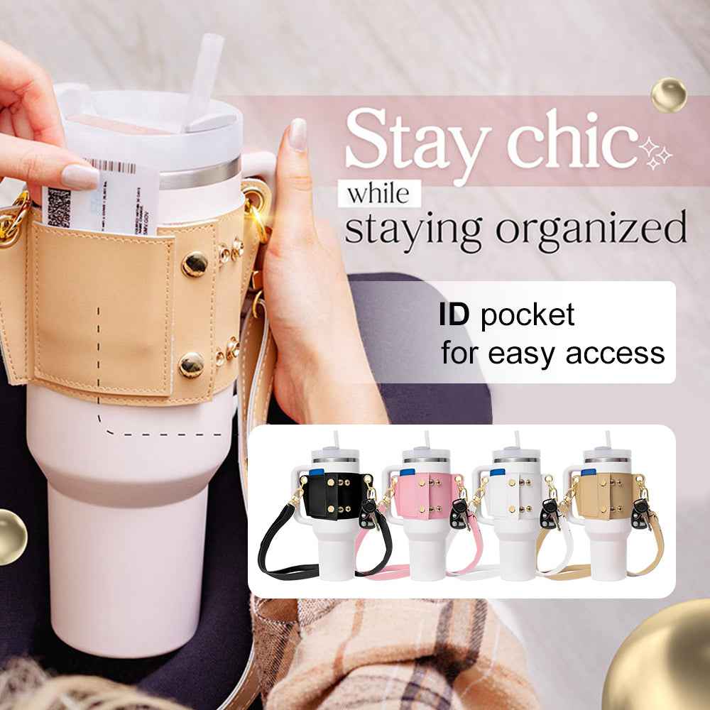 PU Leather Water Bottle Holder & Shoulder Strap for 30-40oz Tumblers – Hands-Free Crossbody Sling