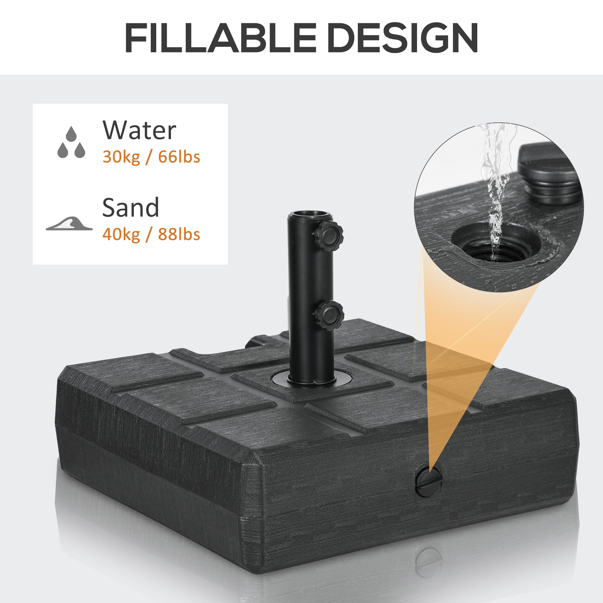 Heavy Duty Fillable Patio Umbrella Base Stand in Black – Fits 1.5" or 1.9" Umbrella Poles