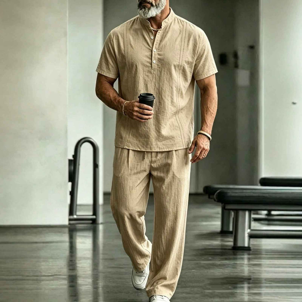 Men's 2-Piece Casual Short-Sleeve Shirt and Pants Set | Summer Loungewear & Beach Outfit