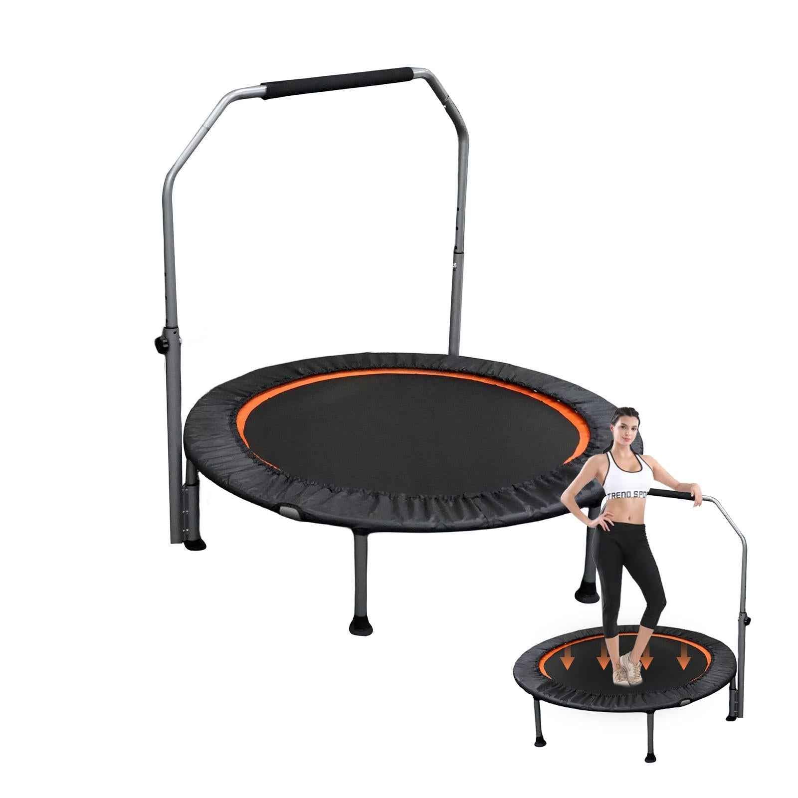 Folding 48" Fitness Trampoline for Adults with Adjustable Handle – 330lb Capacity, Indoor/Outdoor Cardio Workout Rebounder