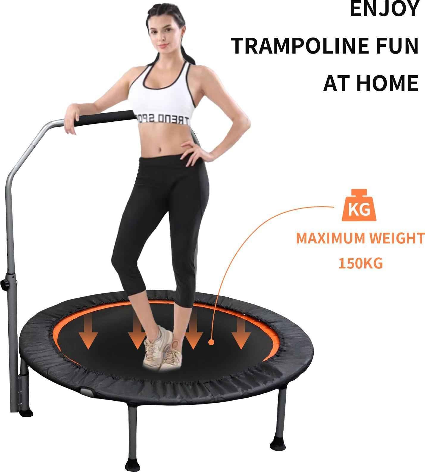 Folding 48" Fitness Trampoline for Adults with Adjustable Handle – 330lb Capacity, Indoor/Outdoor Cardio Workout Rebounder