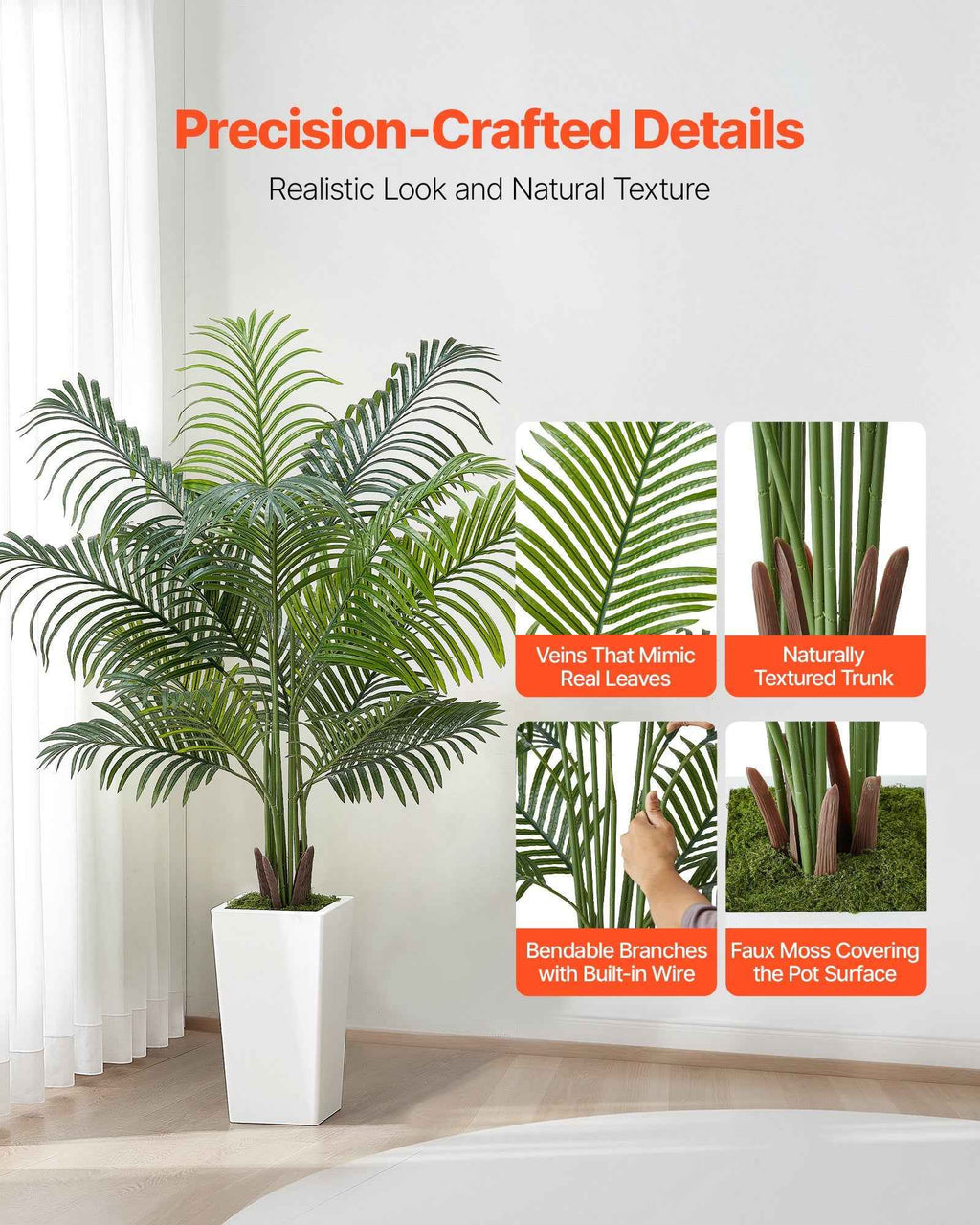 Artificial Areca Palm Tree 5ft  | Faux Palm Plant in Pot for Home & Office Decor