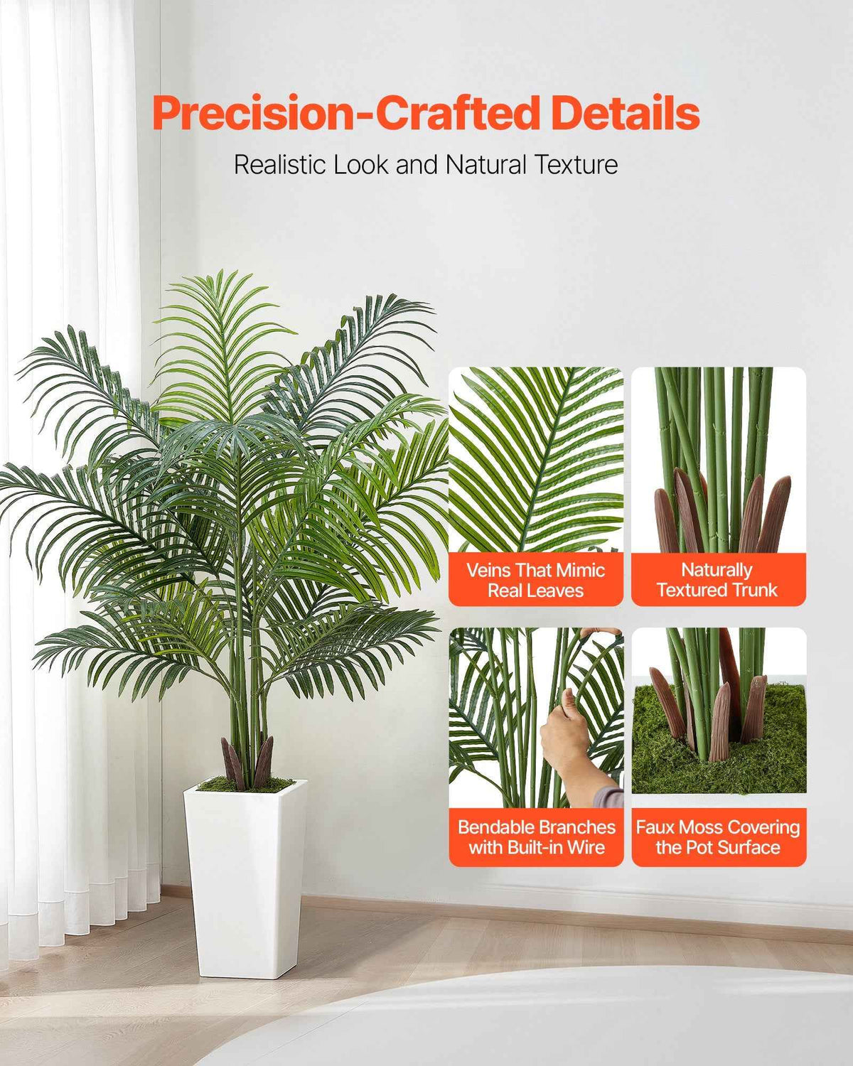 Artificial Areca Palm Tree 5ft  | Faux Palm Plant in Pot for Home & Office Decor