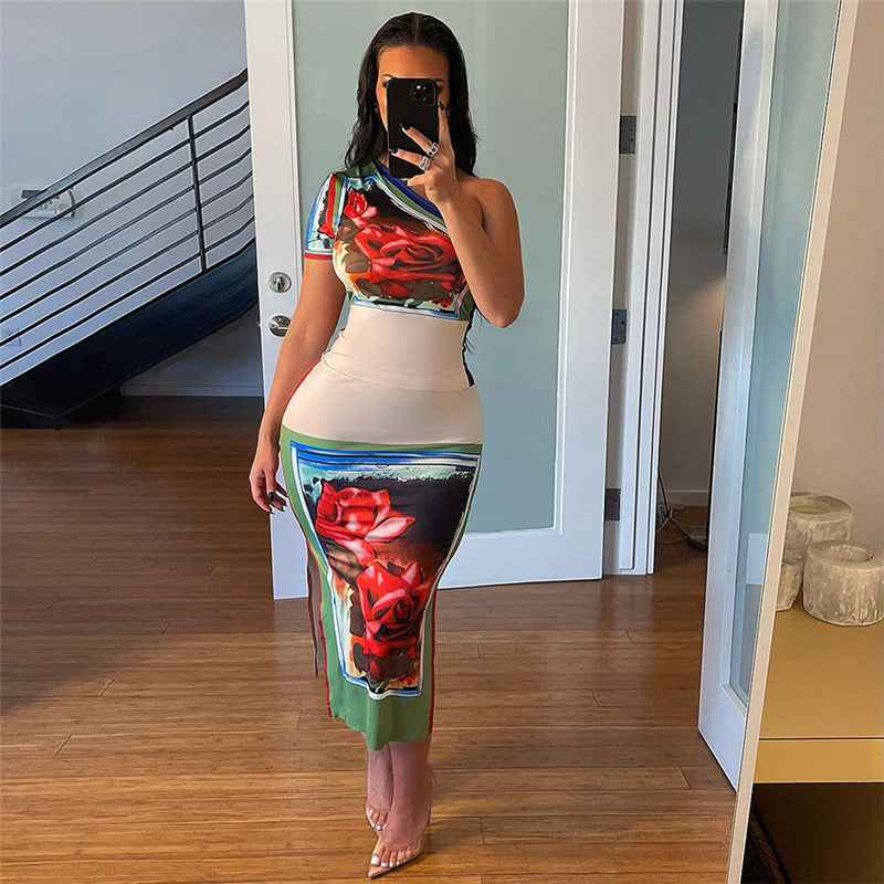 Slim Fit Flowered Skirt Set
