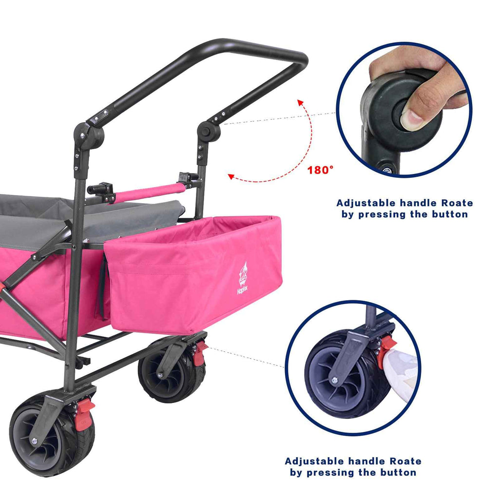 140L Collapsible Folding Wagon Cart with Removable Canopy, All-Terrain Wheels & Cooler Bag