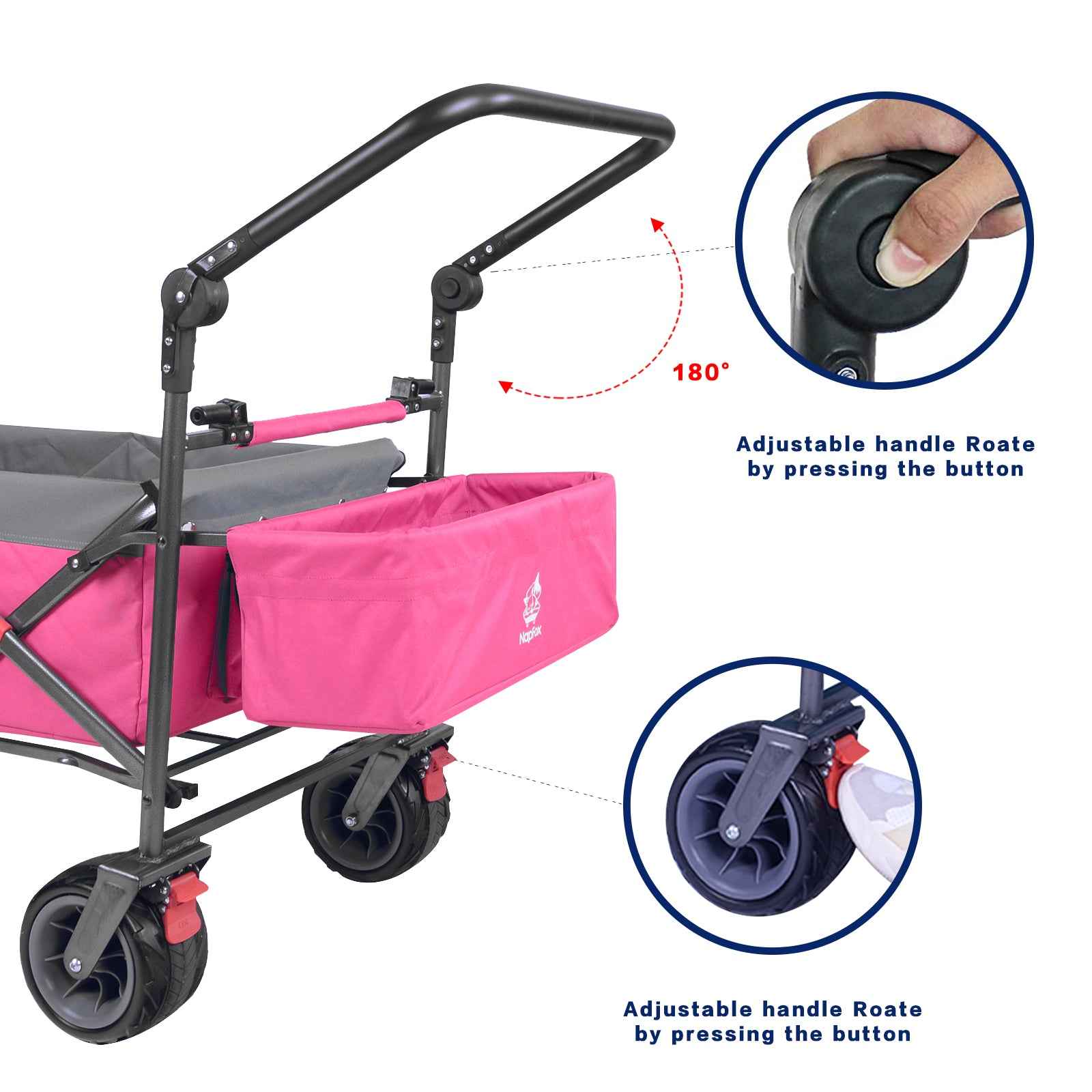 140L Collapsible Folding Wagon Cart with Removable Canopy, All-Terrain Wheels & Cooler Bag