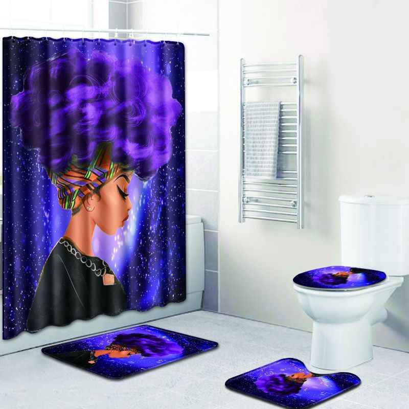 Creative African Culture 4-Piece Bathroom Set – Waterproof Shower Curtain, Non-Slip Bath Mat & Rugs