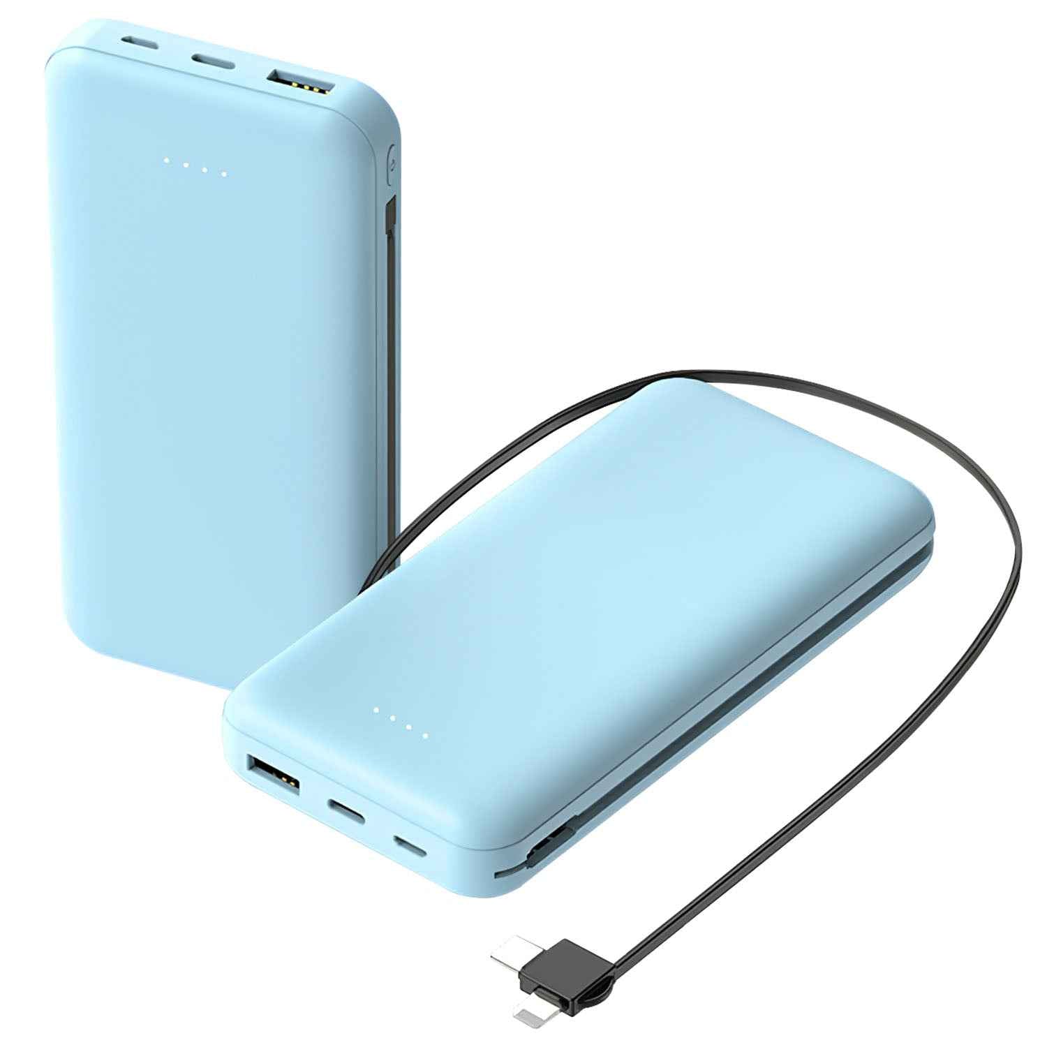 Portable 10000mAh Power Bank with Built-In Lightning & Type-C Cables – Fast Phone Charger