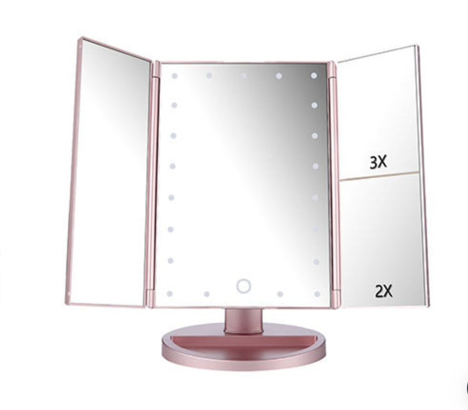 24 LED Magnifying Lighted Cosmetic Makeup Mirror Tabletop Tri-fold Touch Screen Mirror Touch Screen - Shop NCLC