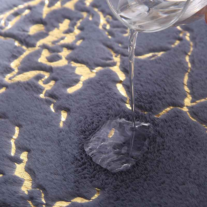 2 or 3-Piece Gold-Embossed Faux Rabbit Fur Bath Mat & Toilet Set | Non-Slip & Water Absorbent