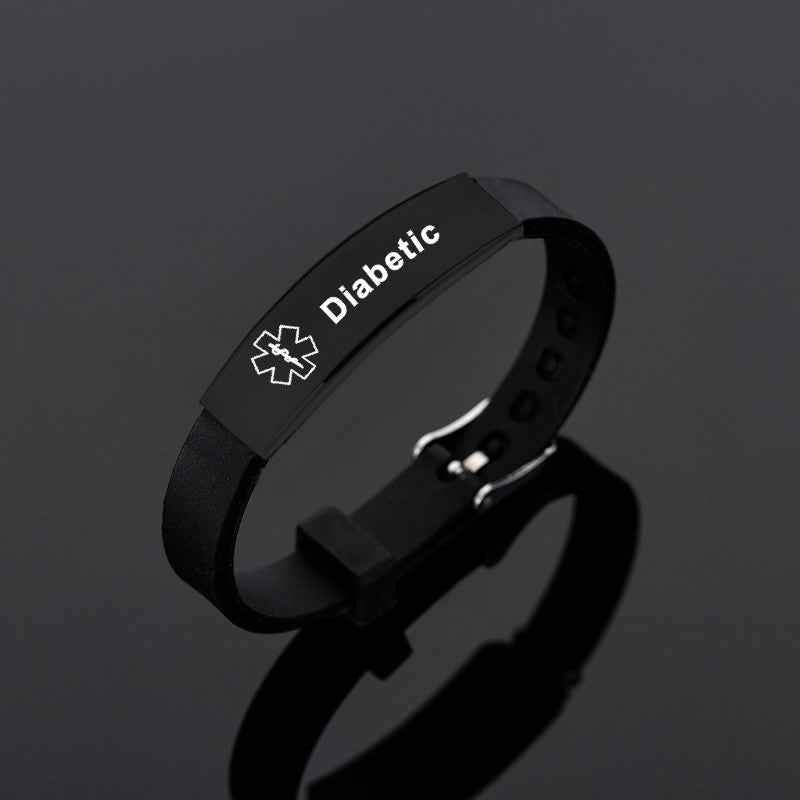 Black Stainless Steel Silicone Medical Alert ID Bracelet – Diabetic, Epilepsy & SOS ID