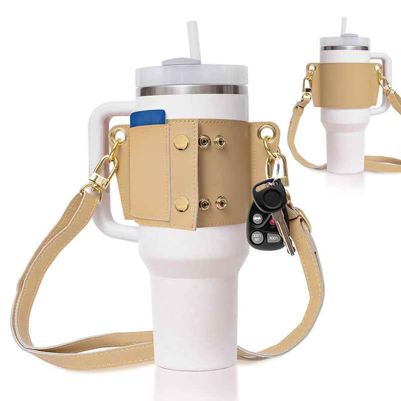 PU Leather Water Bottle Holder & Shoulder Strap for 30-40oz Tumblers – Hands-Free Crossbody Sling