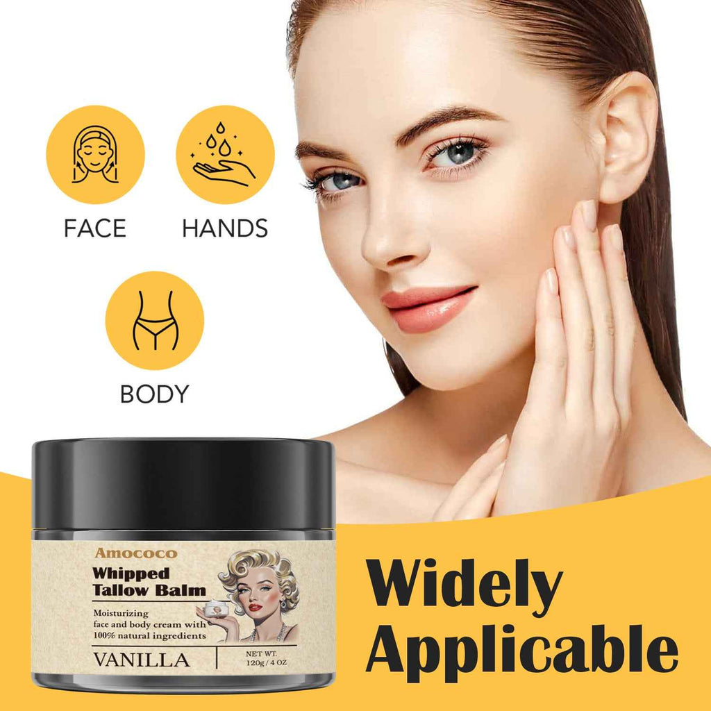 Waybill Amococo Whipped Tallow Balm Deep Hydration & Soothing Natural Beauty Cream For Face, Body Lips Universal Skin Balm With Vanilla Scent