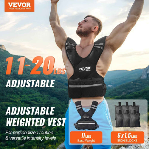Adjustable Weighted Vest, 11-20lb Weight Exercise Set with 6 Iron sand Weights & Reflective Stripe