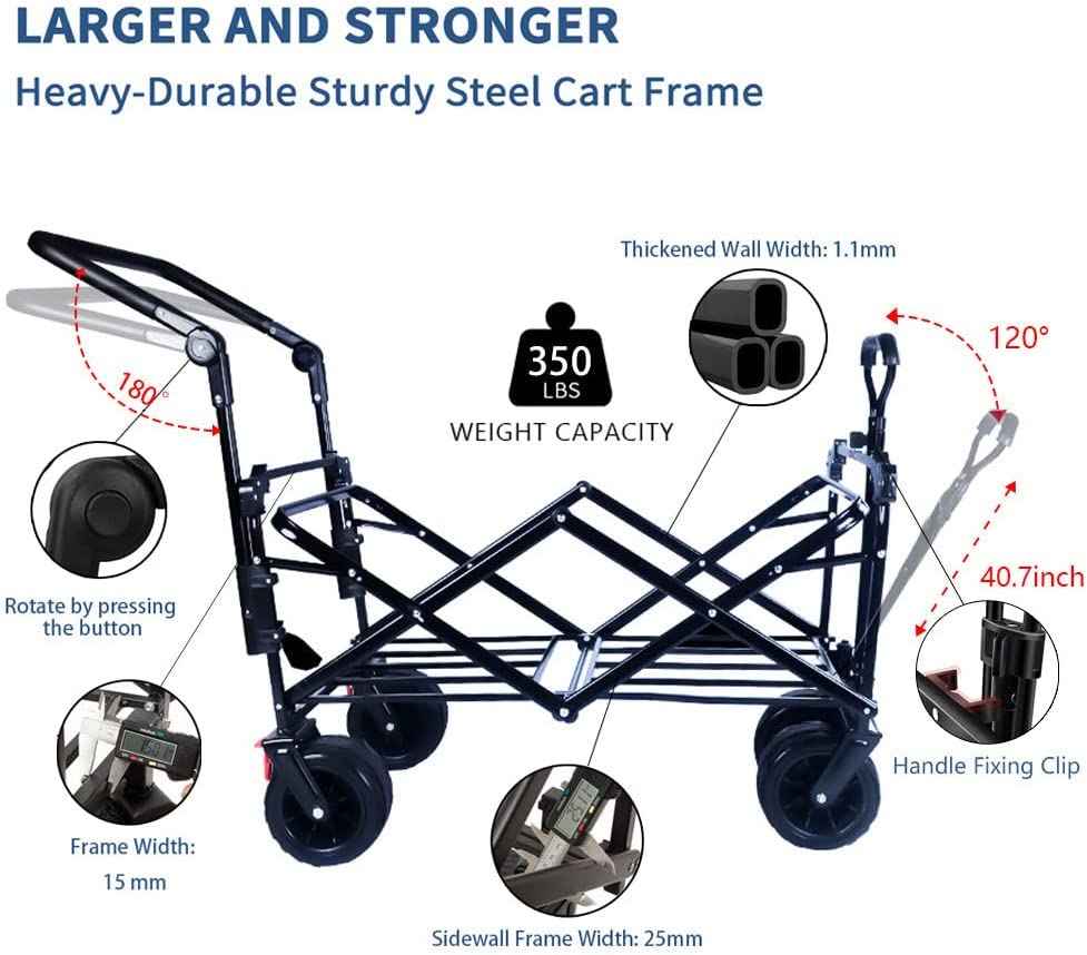 140L Collapsible Folding Wagon Cart with Removable Canopy, All-Terrain Wheels & Cooler Bag
