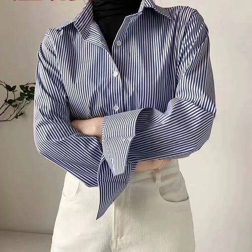 Blue Professional Striped Shirt For Women - Shop NCLC