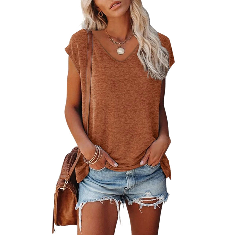 Women's Summer V-Neck Solid Color Casual Loose Short-Sleeve - Shop NCLC