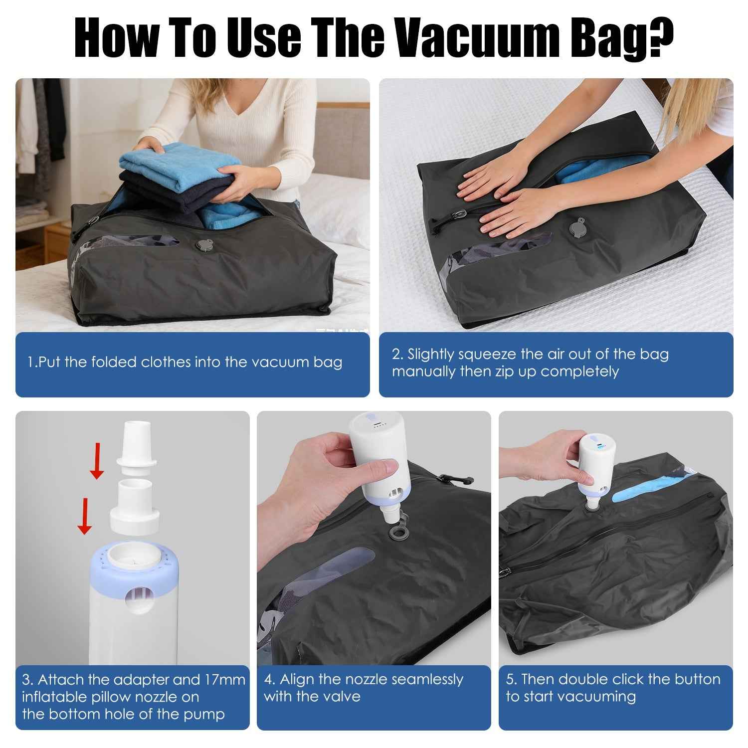 2Pcs 17L Vacuum Bags With Pump Clear Window & Handle | IP67 Waterproof TPU Travel Packing Cubes for Suitcases & Backpacks
