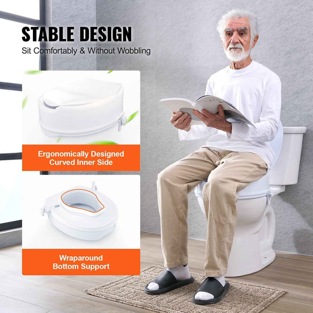 Raised Toilet Seat 5" with Handles - 300 lb Capacity Universal Riser for Elderly