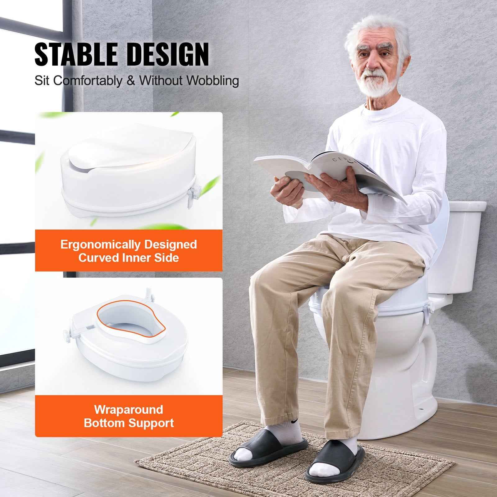 Raised Toilet Seat 5" with Handles - 300 lb Capacity Universal Riser for Elderly