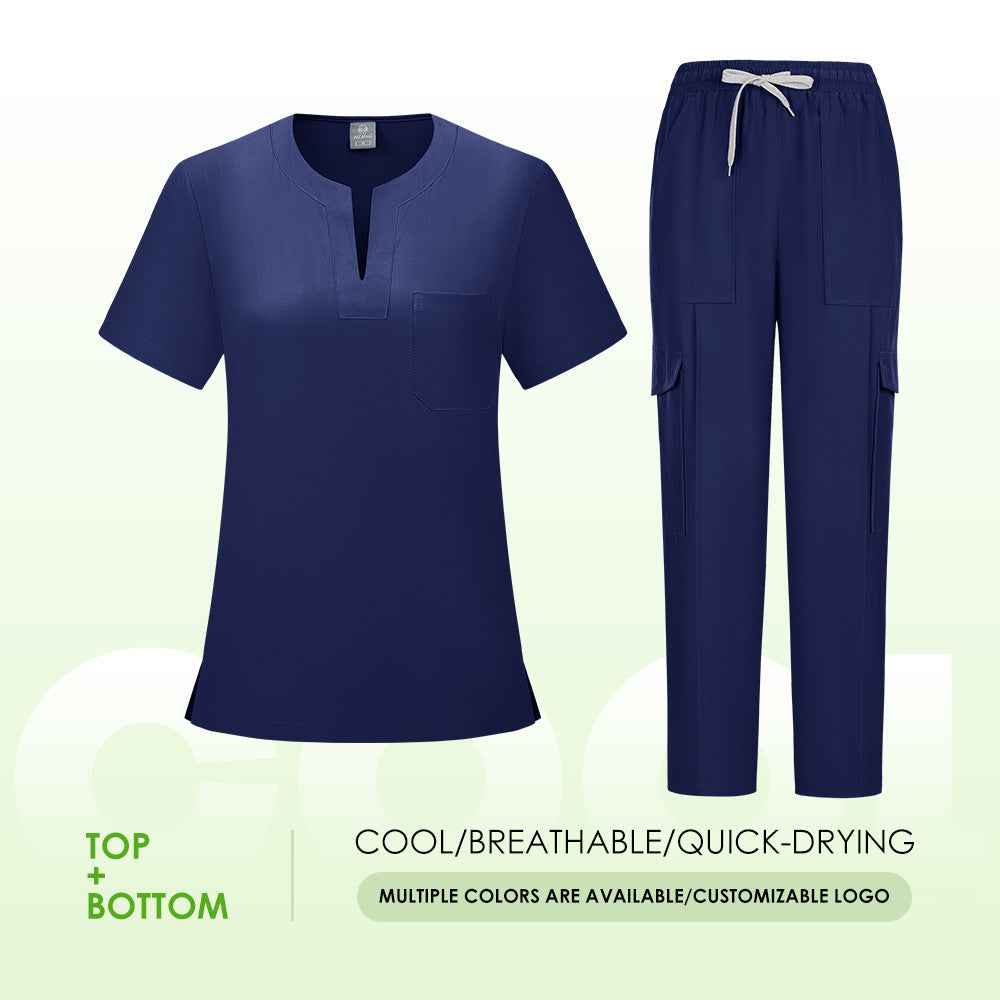 Premium V-Neck Two-Piece Medical Scrub Set | Breathable & Stretch Healthcare Work Uniform