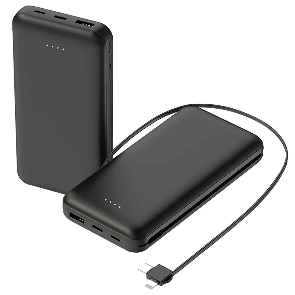 Portable 10000mAh Power Bank with Built-In Lightning & Type-C Cables – Fast Phone Charger