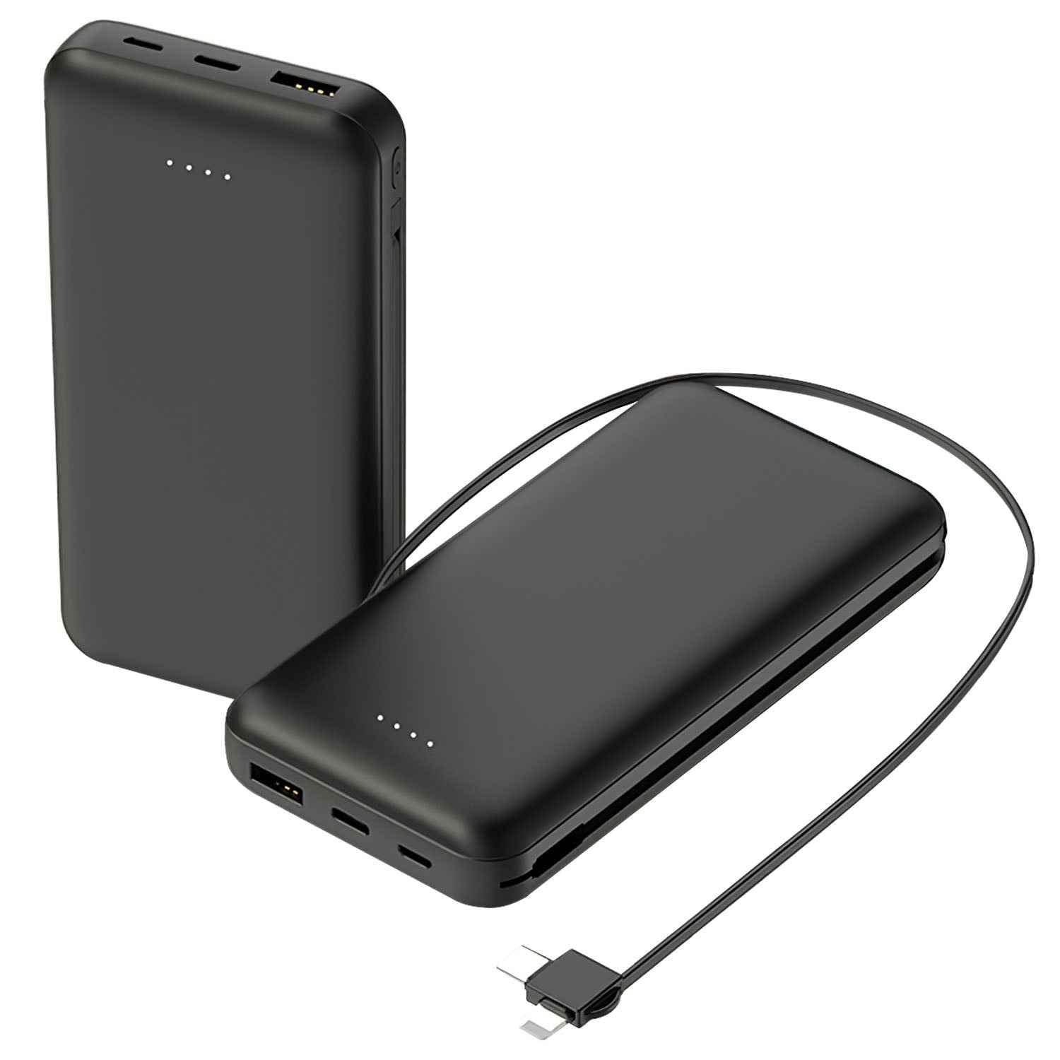 Portable 10000mAh Power Bank with Built-In Lightning & Type-C Cables – Fast Phone Charger