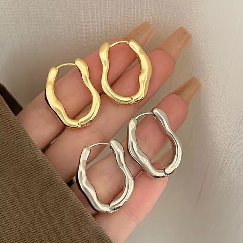 Irregular Geometry Ear Clip Female Personality Design Net Red Earrings Simple Graceful Ins Frosty Style Women's  Earrings - Shop NCLC