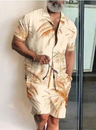Men's Casual Beach Short-sleeved Shirt And Shorts Suit