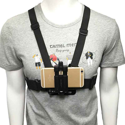 Adjustable Mobile Phone Chest Mount Harness Strap & Action Camera Holder – Hands-Free Cell Phone Clip for Vlogging, Hiking, Skiing & Sports