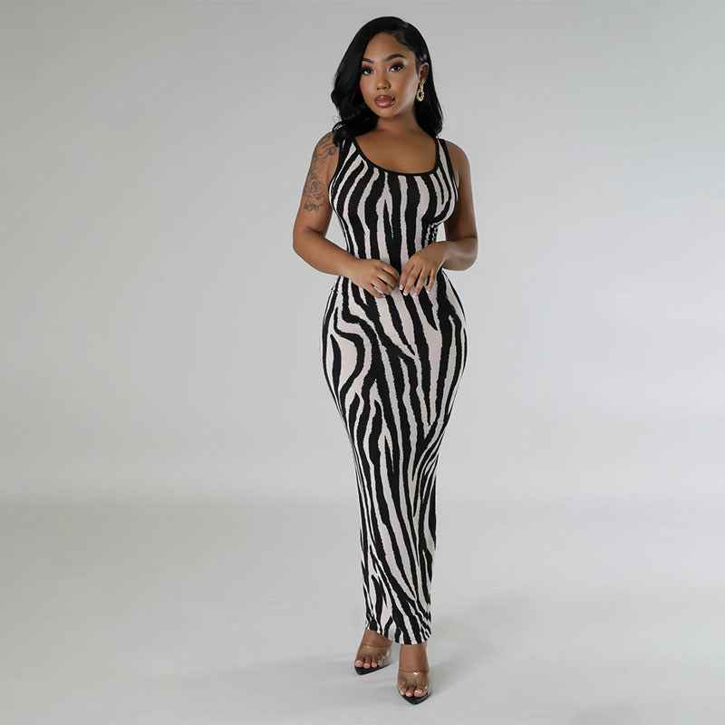 Chic Women's Zebra-Print Bodycon Cocktail Dress | Chic Animal Print Clubwear