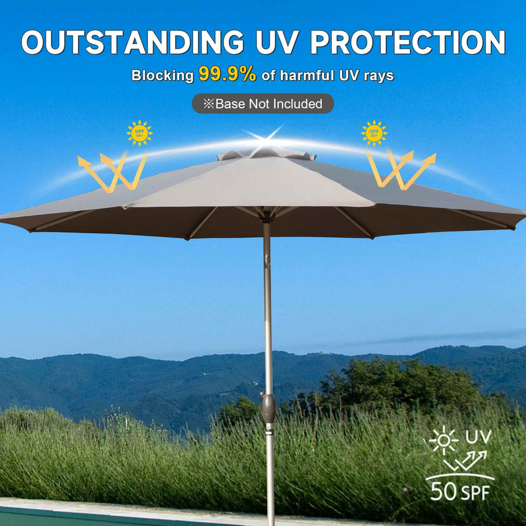 9FT Patio Umbrella, Outdoor Table Umbrella With Push Button Tilt And Crank, UV Protection Waterproof Market Sun Umbrella With 8 Sturdy Ribs For Garden, Deck, Backyard, Pool - Gray