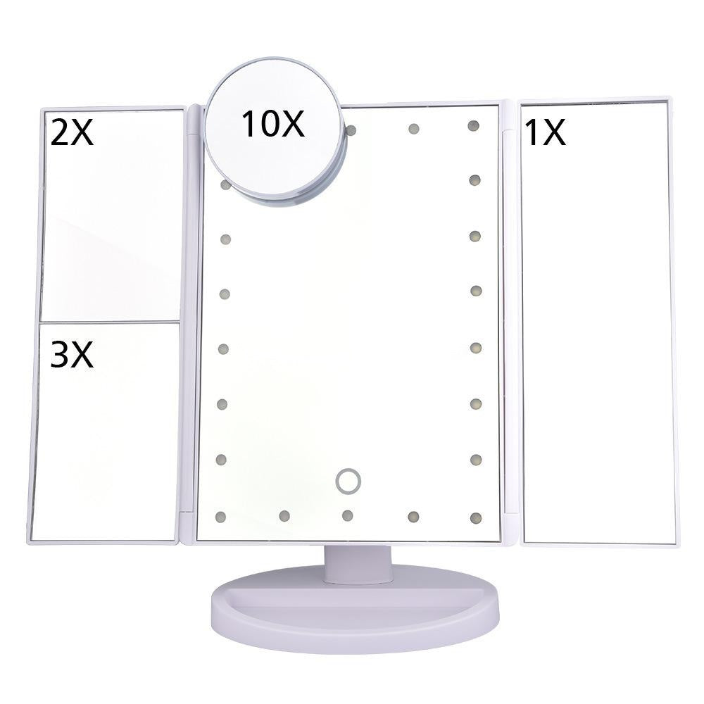 24 LED Magnifying Lighted Cosmetic Makeup Mirror Tabletop Tri-fold Touch Screen Mirror Touch Screen - Shop NCLC