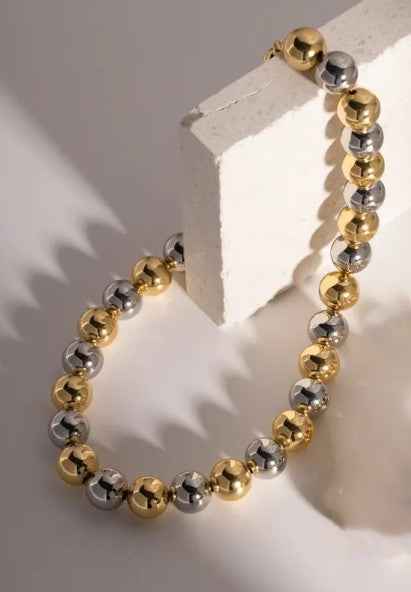 Golden Steel Beaded Necklace for Women | Waterproof & Tarnish-Free Gold Jewelry
