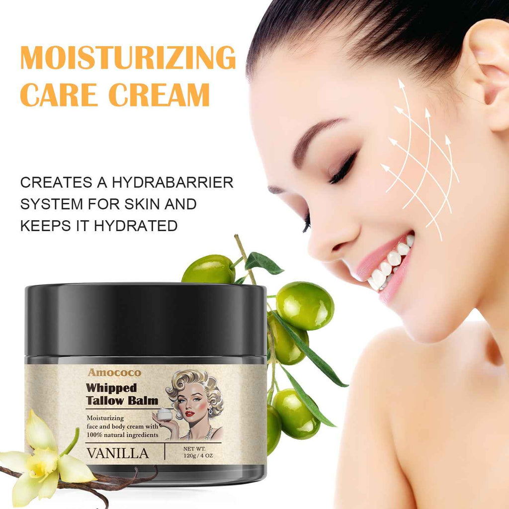 Waybill Amococo Whipped Tallow Balm Deep Hydration & Soothing Natural Beauty Cream For Face, Body Lips Universal Skin Balm With Vanilla Scent