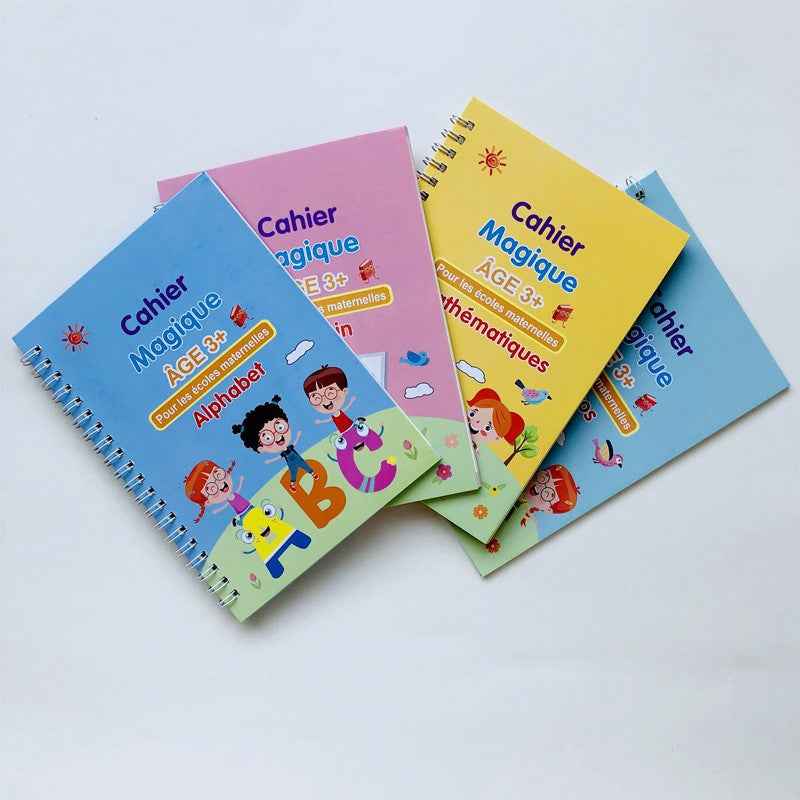 Magic Practice Copybook Set - Reusable Grooved Handwriting Workbooks For Kids With Disappearing Ink