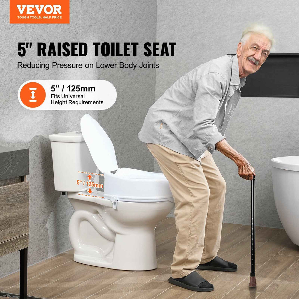 Raised Toilet Seat 5" with Handles - 300 lb Capacity Universal Riser for Elderly