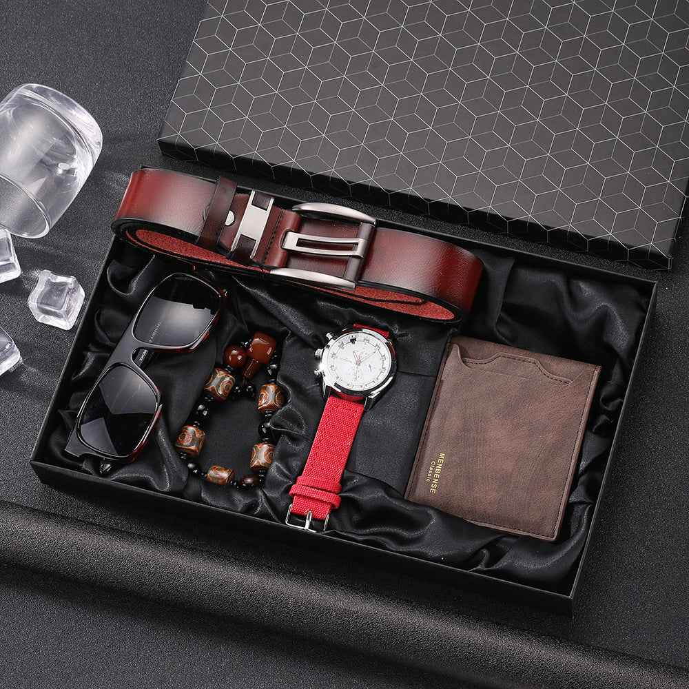 Men's 5-Piece Watch & Accessory Set | Casual Quartz Watch Gift Box