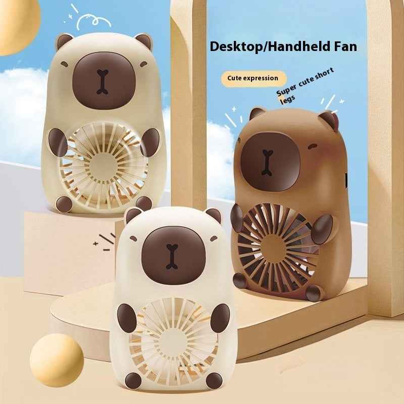 Kids' Cartoon Capybara Handheld Mini Fan with Lanyard — Portable USB Rechargeable Personal Cooling Device