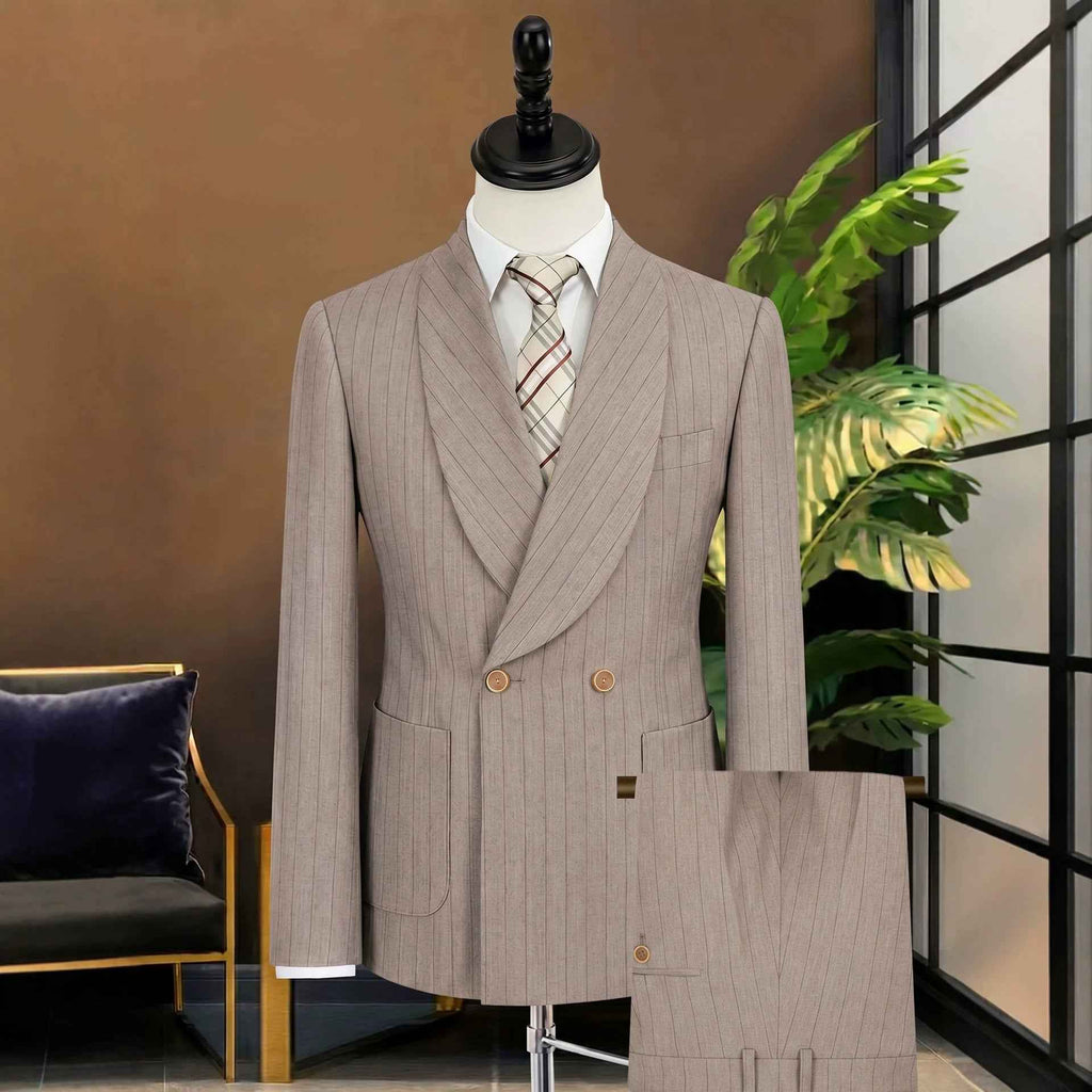 Men's Business Formal Double-Breasted Suit Set | Slim Fit Shawl Collar