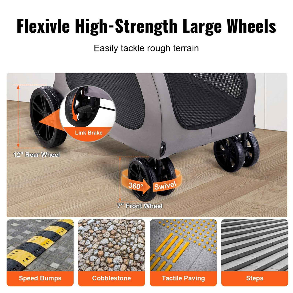 4-Wheel Heavy Duty Dog Stroller | 160lbs Capacity Portable Pet Carrier