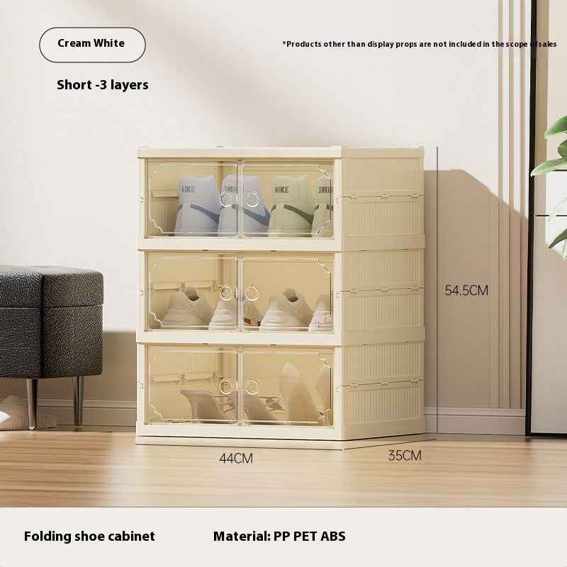 Installation-Free Folding Shoe Cabinet | Clear Stackable & Collapsible Shoe Box Organizer