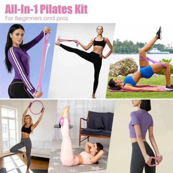 All-in-One 14Pcs Pilates Kit with Ring, Yoga Ball & Resistance Bands + Carry Bag