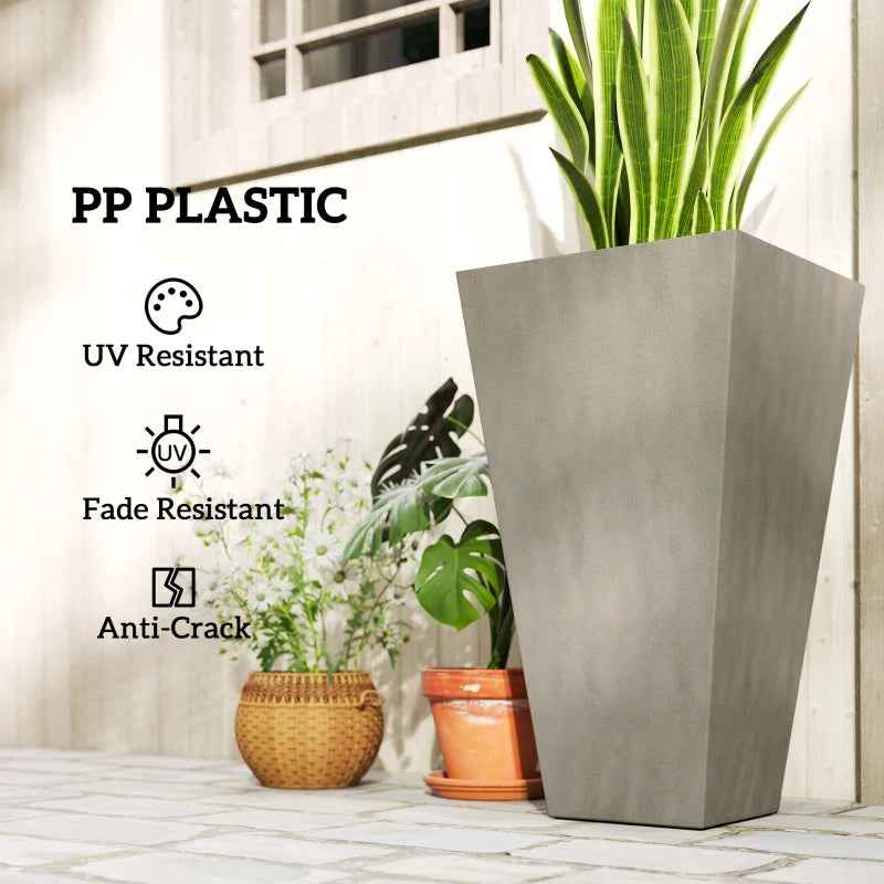 Tall Planters For Outdoor Plants Set Of 3, 28 In Taper Planters With Drainage Holes, Indoor Plant Pots, Front Porch Decor, Grey