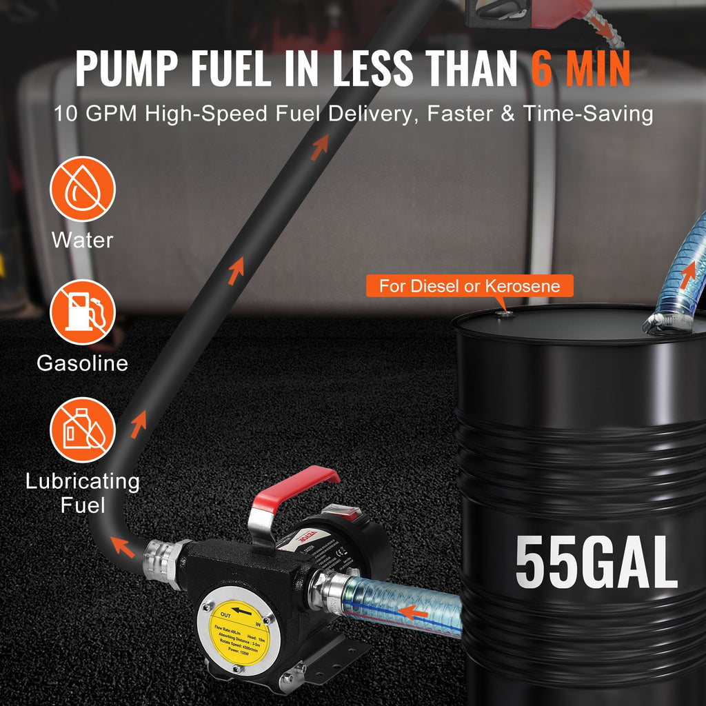 Fuel Transfer Pump 12V 10 GPM 1/4 HP Diesel Pump With Auto Fuel Nozzle and Carrying Case - Shop NCLC