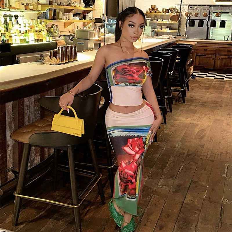 Slim Fit Flowered Skirt Set