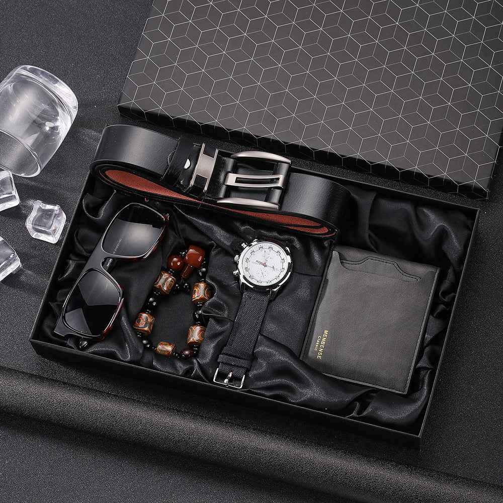 Men's 5-Piece Watch & Accessory Set | Casual Quartz Watch Gift Box